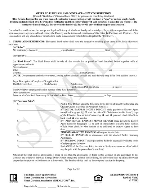 Nc Offer To Purchase And Contract Form 2 T 2020 Printable